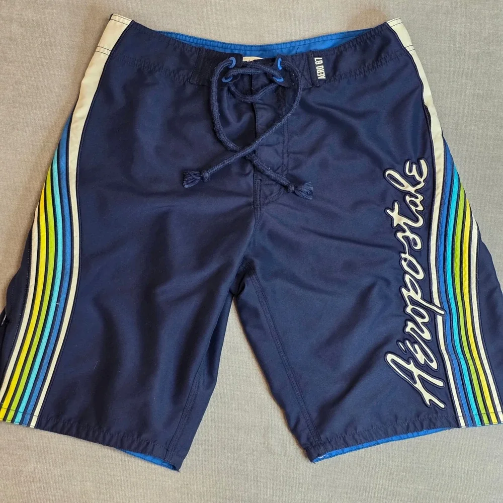 Lot of 2 Aeropostale Board Shorts Mens 32 Blue Plaid Graphic Swim Trunks Y2K